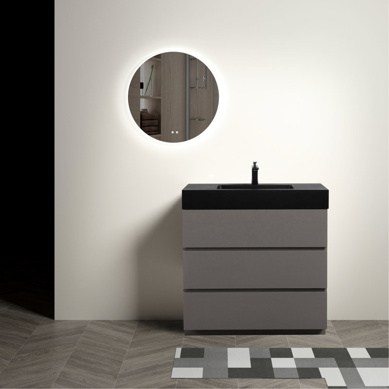 Meuble-lavabo gris de 36 po avec lavabo - style frais, chambre de rangement suffisante, hanche silencieuse, poignée abondante - capacité, loi