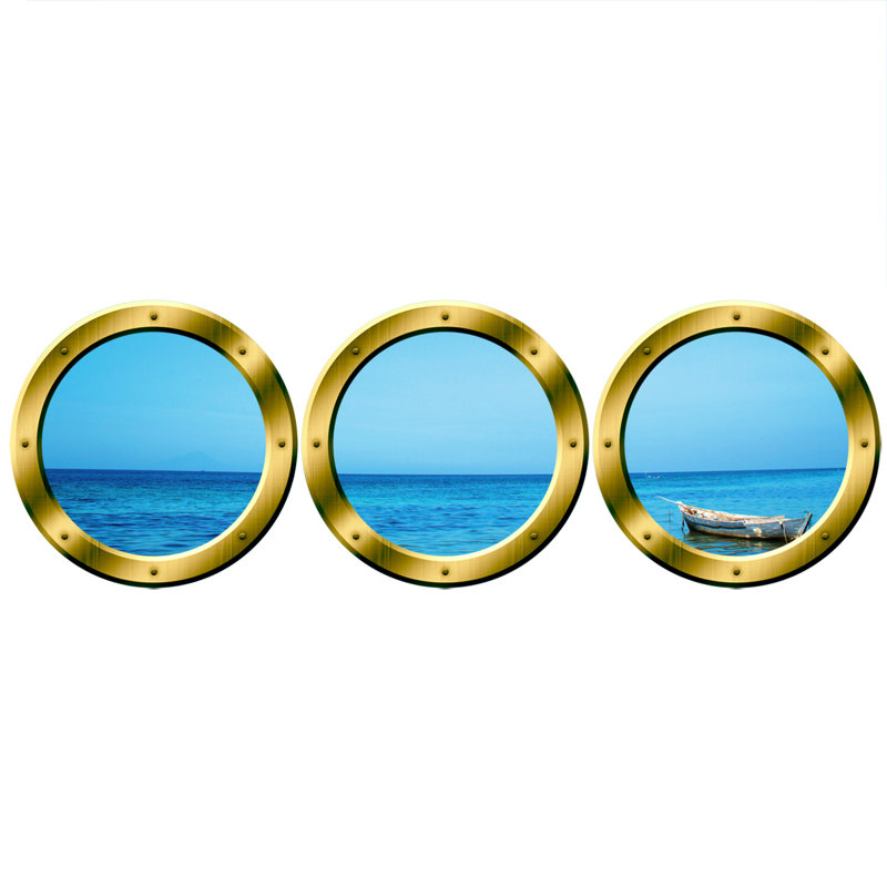 Adhésif décoratif 3 hublots sous-marin pour fenêtre, H 14 po x l 14 po x P 0,01 po, Or