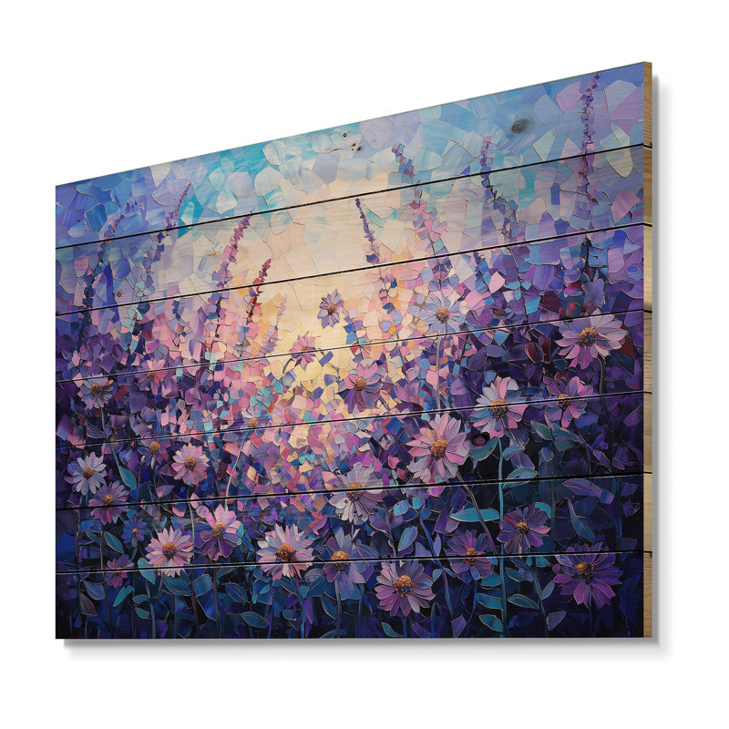 Décoration murale lavande couleurs champ de fantaisie II - marguerites sur bois de pin naturel, H 34 po x l 44 po x P 0,78 po