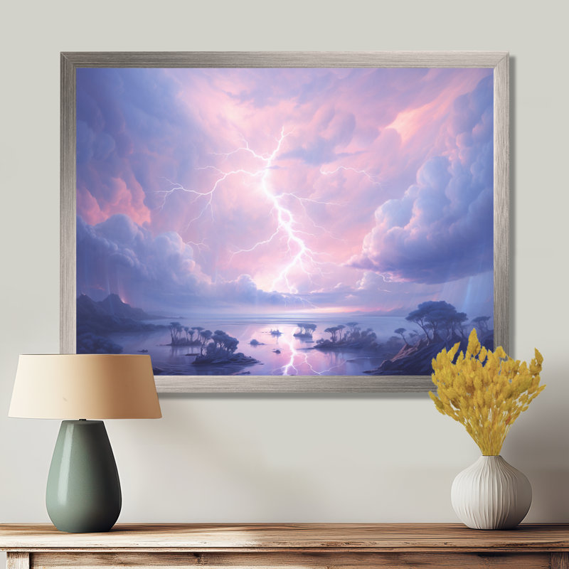 Kawaii Lightning Landscape - Foudre, impressions sur toile, Cadre simple argenté, H 30 po x l 40 po x P 1,5 po