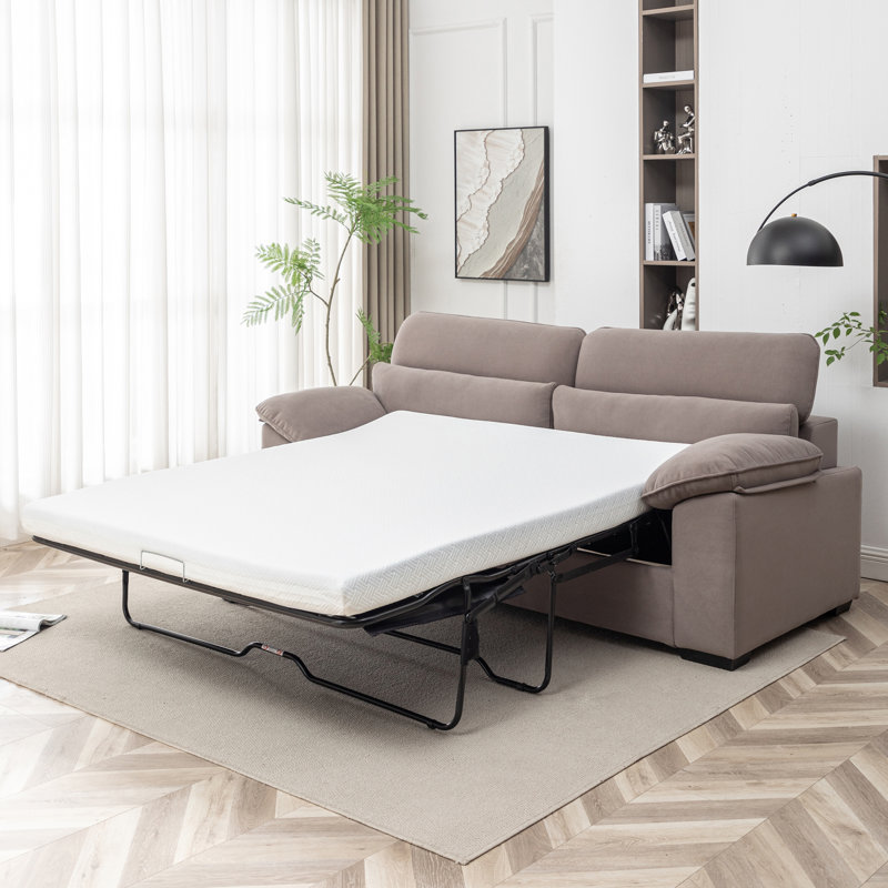 Canapé-lit 2 places, canapé Mid-Century moderne, canapé-lit convertible grand format avec structure en bois et revêtement en polyester, conception escamotable, capacité de 300 lb - peu encombrant pour le salon, gris