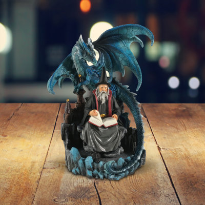 10"H Wizard with Blue Dragon Figurine