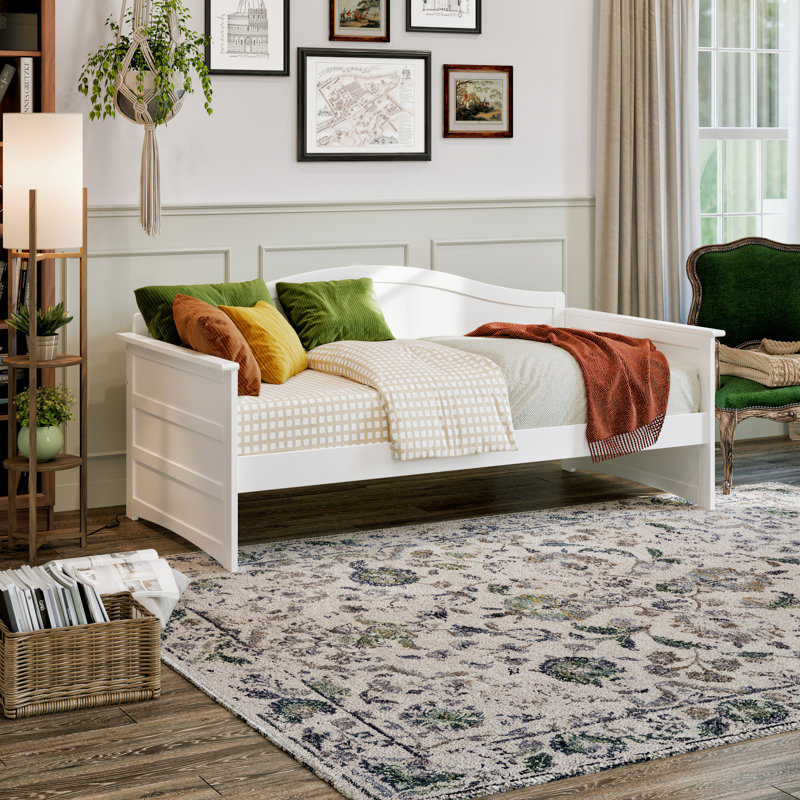 Lit de jour simple en bois massif Amalya, Blanc