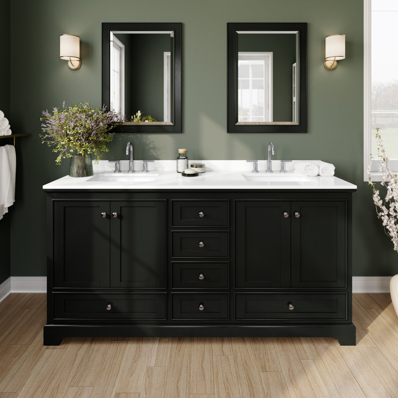 Deborah Free Standing Double Bathroom Vanity with Quartz Top, White Quartz, Dark Espresso, Polished Chrome