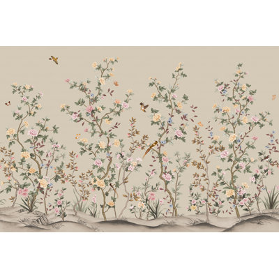 Whispering Blooms Hand-Painted Floral Landscape Wallpaper Mural