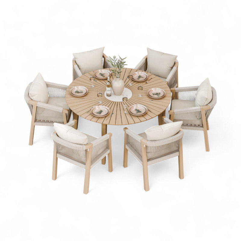Roma 6 Seater Rope Dining Set Terrazzo Insert