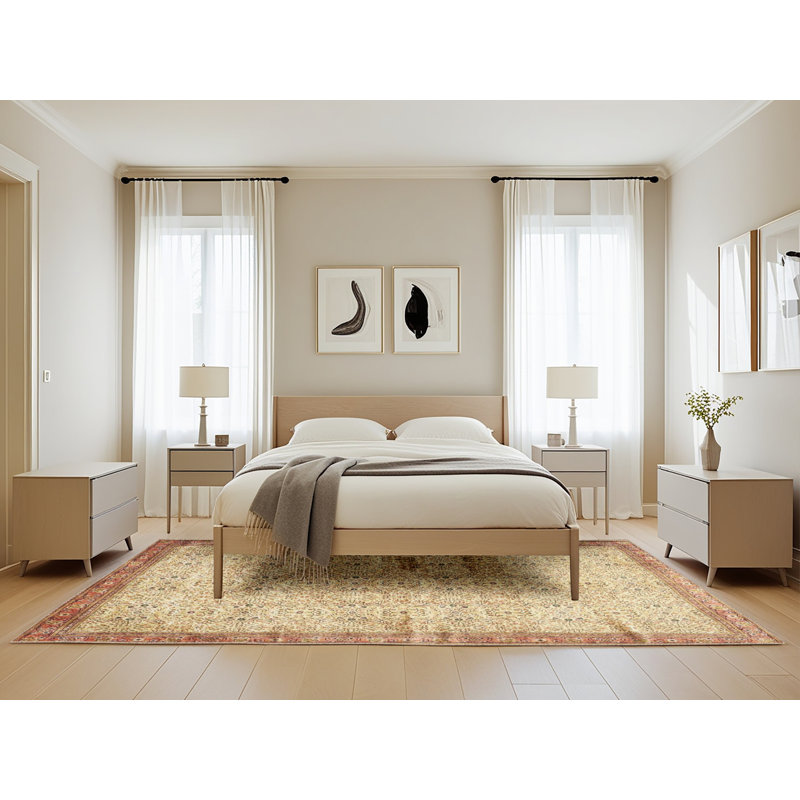 Tapis oriental jaune / brun, Rectangle 5 pi x 8 pi