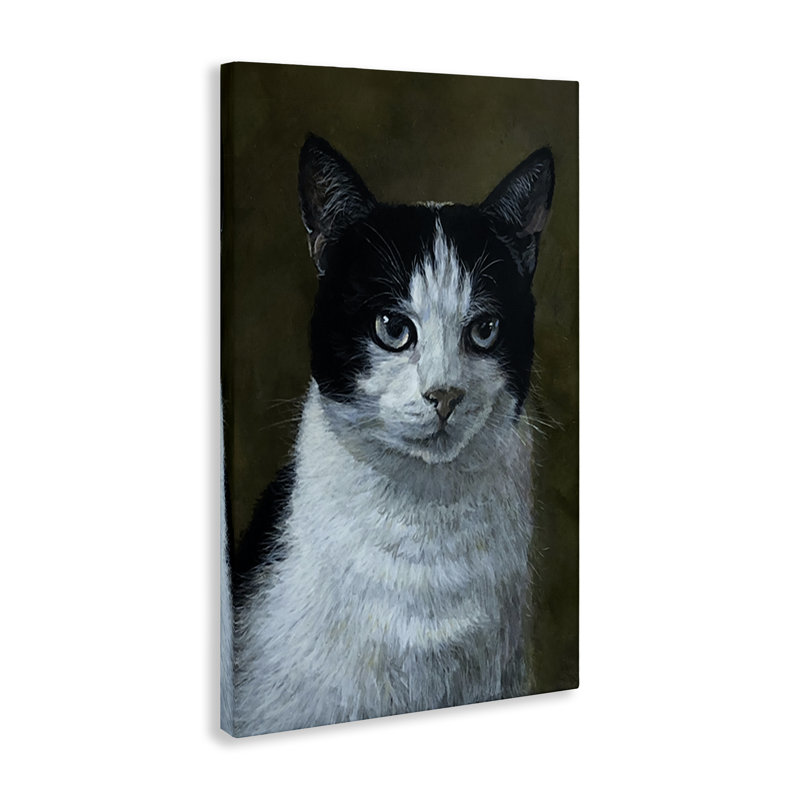 «Black & White Cat Angst», art mural sur toile par Laura Mark-Finberg, H 30 po x l 20 po