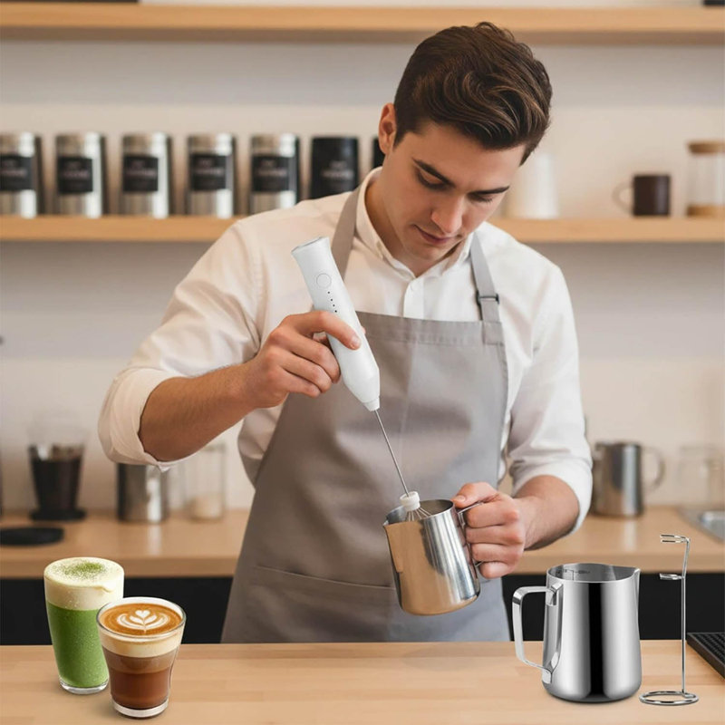 Ensemble de mousseur à lait avec support et mélangeur 12 oz