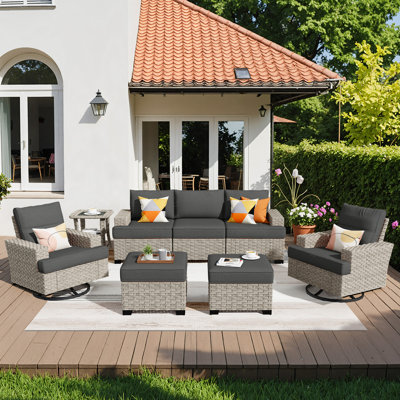 7- Person Rattan Outdoor Seating Group With Swivel Rockers