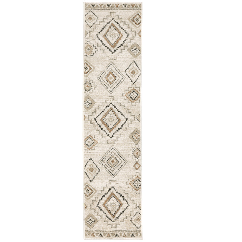 Tapis de style sud-ouest Sally en ivoire / brun clair / gris, Tapis de couloir 1 pi 10 po x 7 pi 6 po