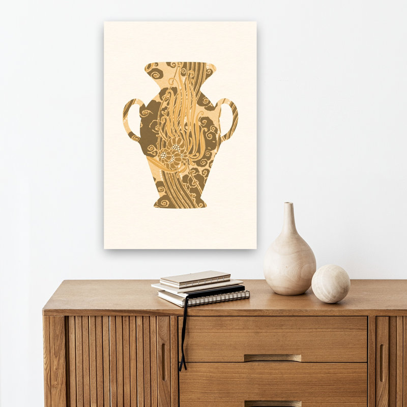 Golden Floral Vase Classic Elegant Organic Chrysanthemum Flower Wall Art Print 1 Piece Wrapped Canvas Wall Art