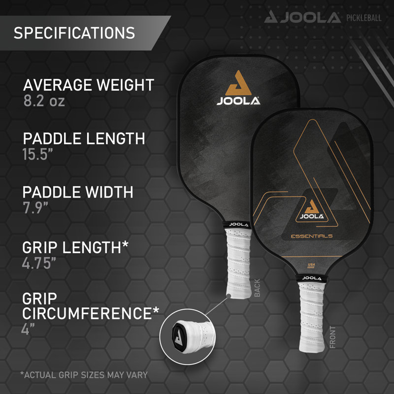 JOOLA Essentials Performance Pickleball Paddle With Reinforced Fiberglass Surface And Honeycomb Polypropylene Core, Black