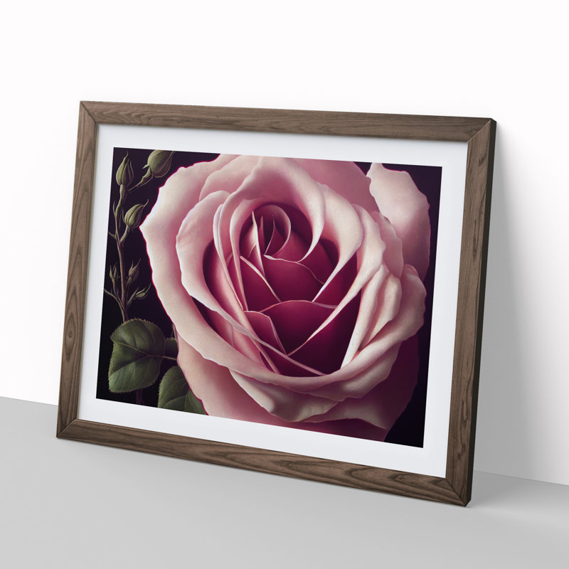 XH1022-626X An Exceptional Rose Flower - Single Picture Frame Painting, Walnut, 25cm H x 34cm W x 2cm D