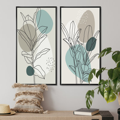 " Green Botanical Branch With Leaves III " 2 - Pieces Painting Print