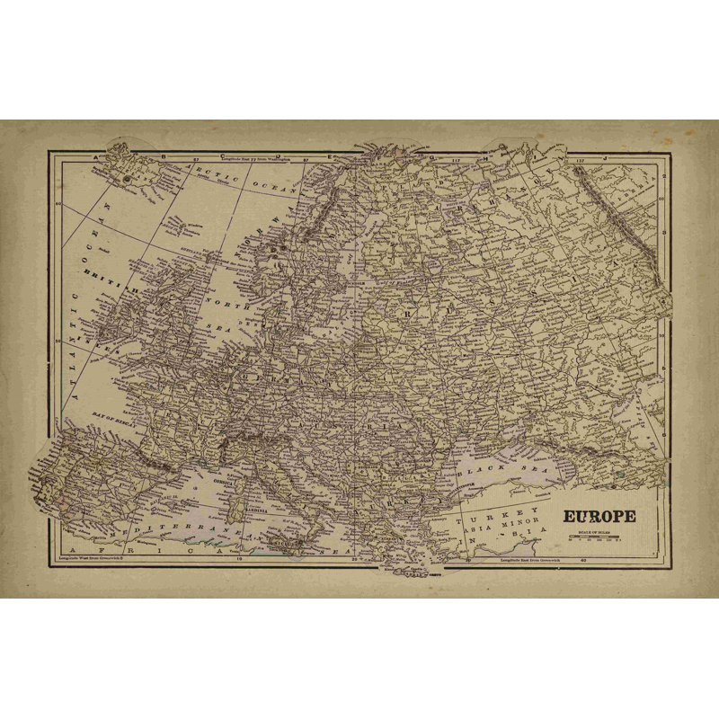 Carte rétro de l'Europe, H 8 po x l 12 po
