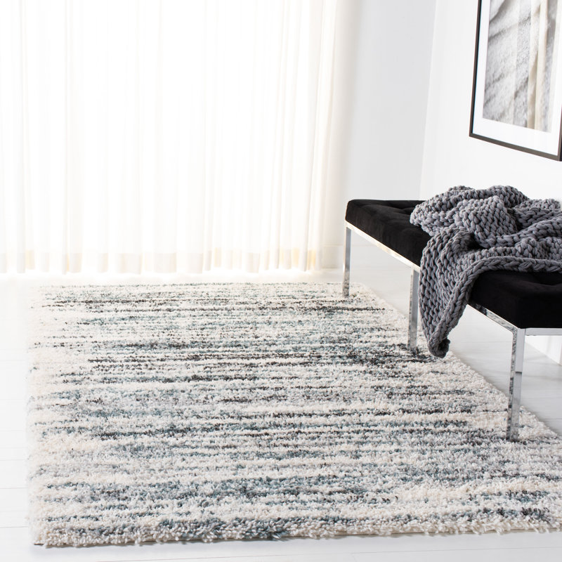 Adam Abstract Ivory/Teal Area Rug, Rectangle 9' x 12'