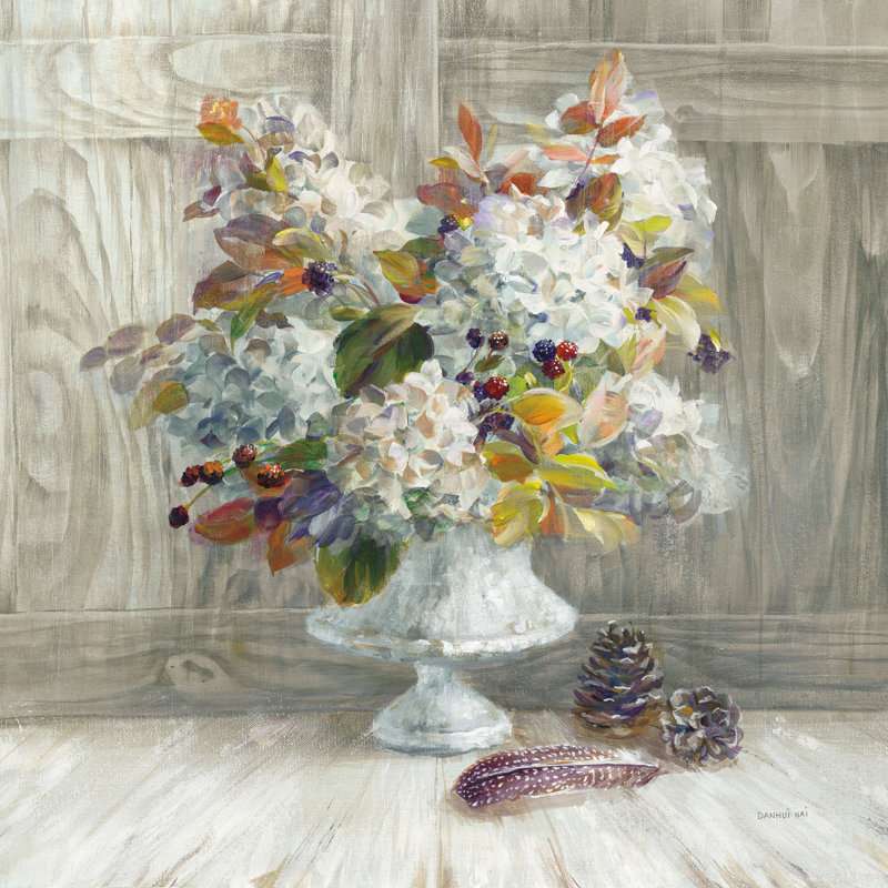 Rustic Florals White by Danhui Nai - Wrapped Canvas Painting, 91cm H x 91cm W
