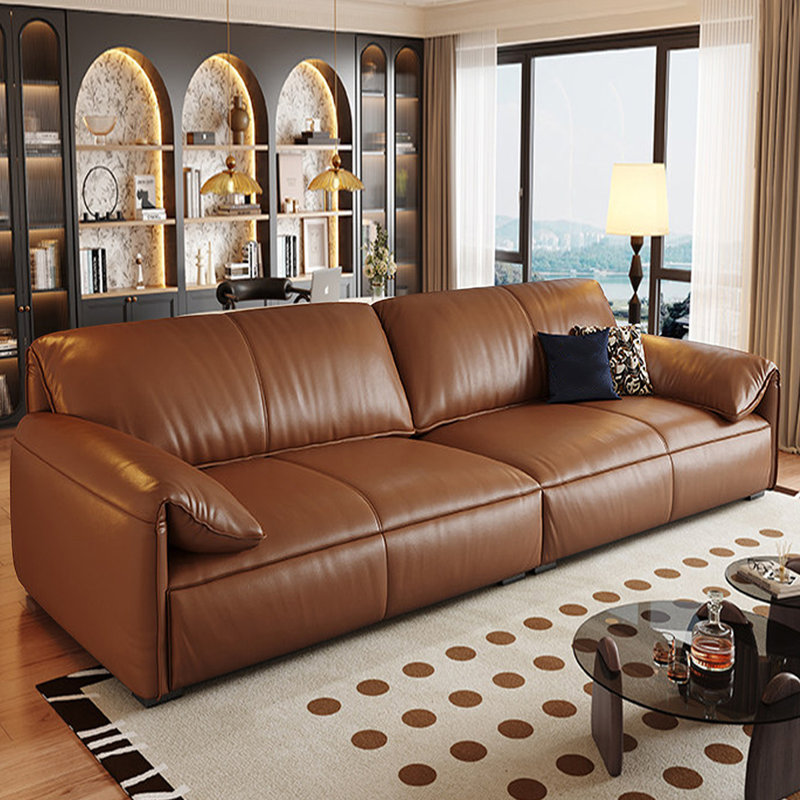 Causeuse-coussin modulaire en cuir véritable brun