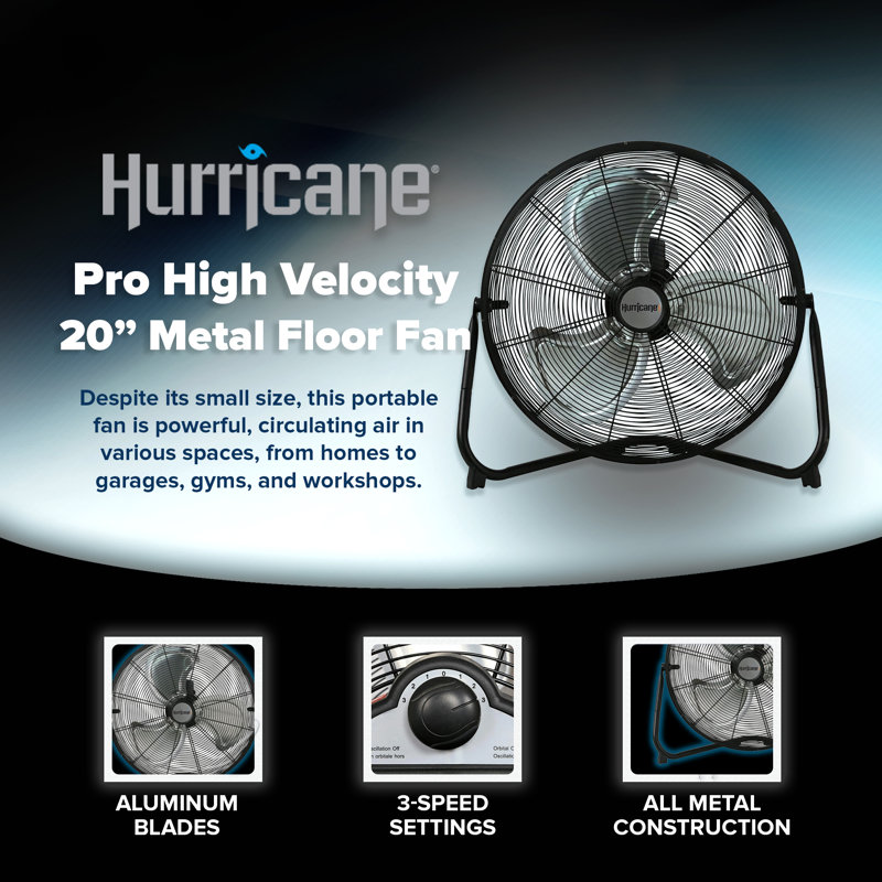 Ventilateur en métal Hurricane Pro, Noir, H 22,5 po x l 24 po x P 7,5 po