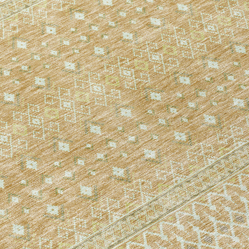 Tapis d'extérieur rond lavable 8 pi cuivre ivoire et vert olive Tribal