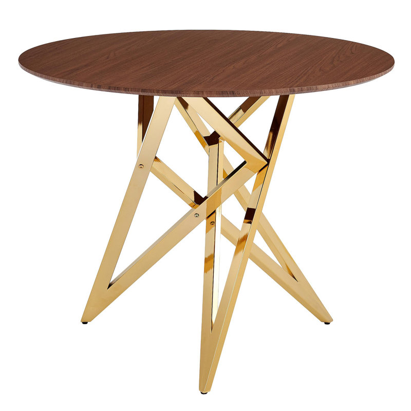 Table de salle à manger ronde de 37 pouces, petite table de cuisine ronde avec pieds en métal doré, convenant à 2 à 4 personnes, table de salle à manger moderne, brun, couleur noyer.