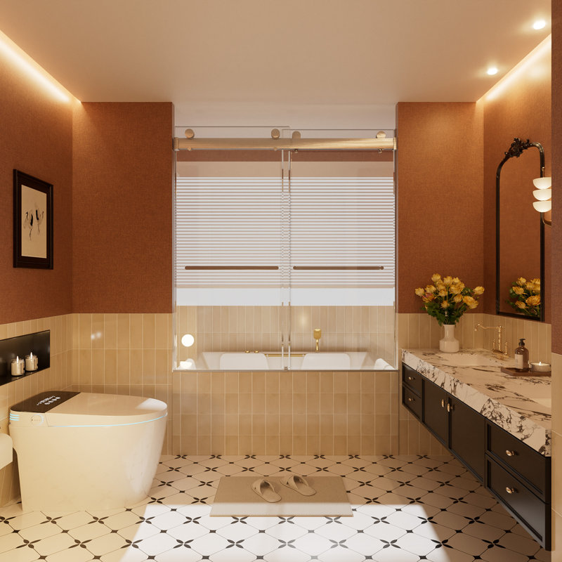 56-60"W x 62"H Frameless Soft Closing Double Sliding Tub Door with 5/16" Clear Glass, Brushed Nickel