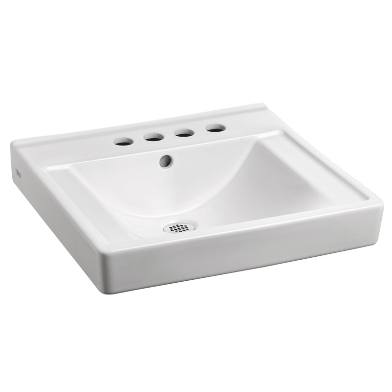 White Ceramic Wall-Mounted Rectangular Bathroom Sink with Overflow