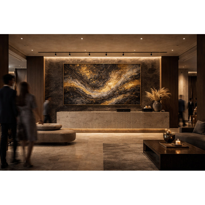 Gilded Faultline Framed Canvas Wall Art by Kasian Art Studio - Black Frame, Brown