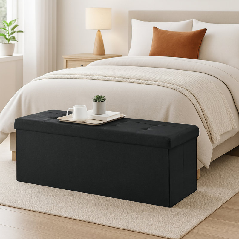 Banc de rangement avec repose-pieds de 43 po, coffre de rangement, repose-pieds et banc de chambre avec rangement, Rose gelée