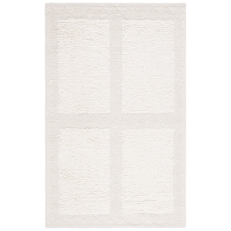 Natura Hand Loomed Wool/Cotton Solid Color Rug in Ivory, Rectangle 5' x 8'