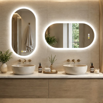 LED Lighted Oval Bathroom Mirror with Front & Backlit, Dimmable 3-Color Lighting, Anti-Fog & Memory Function