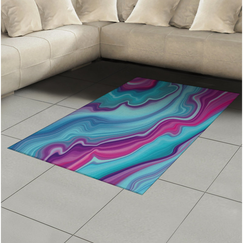 Marble Print High Density Long Fiber Poly Threads Decorative Area Rug Carpet, Rectangle 4' x 5'8"