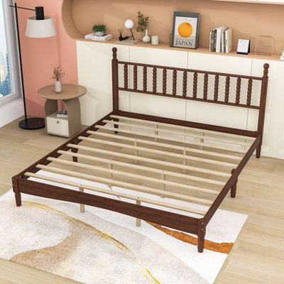 Wooden Platform Bed with Headboard and Slats