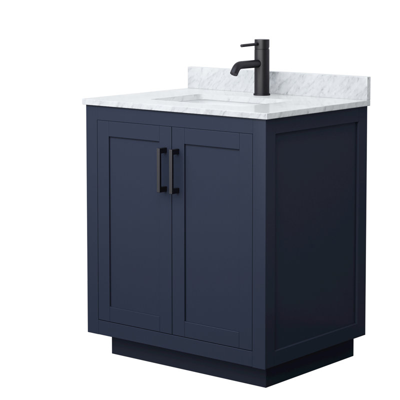 Ensemble de meuble-lavabo simple autoportant 30 po avec plateau en marbre Miranda, Bleu très foncé, Noir mat