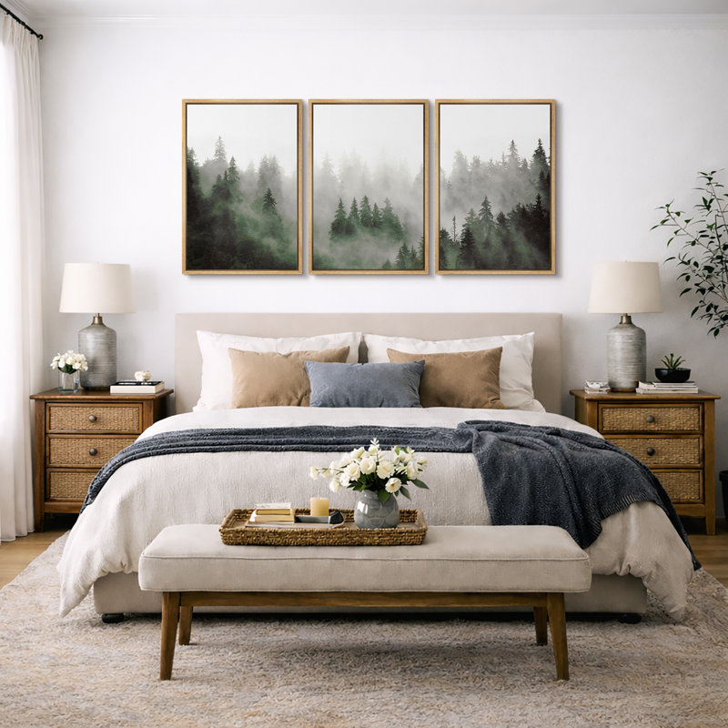 "Misty Forest Landscape" Moody Green Pine Tree, H 24 po x l 16 po, Naturel