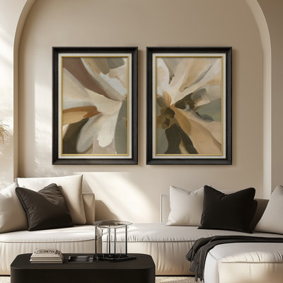 Neutral Floral Abstraction Soft Organic - Set of 2 Premium Framed Wall Art Print on Paper 26"x36"