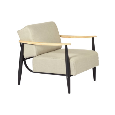 Mid-Century Upholstered Accent Chair with Wood Arms, Modern Lounge Chair for Living Room or Bedroom