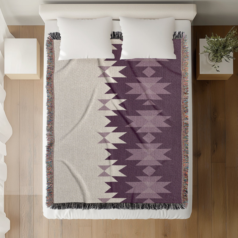 Shako South Western Cotton Blend Blanket Throw, Purple/Off-White, 70" L x 50" W