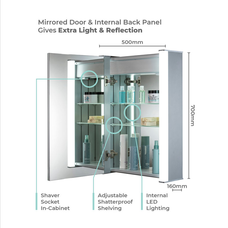 Sechrist 500mm W 700mm H Surface Frameless Medicine Cabinet Mirror 2 Adjustable