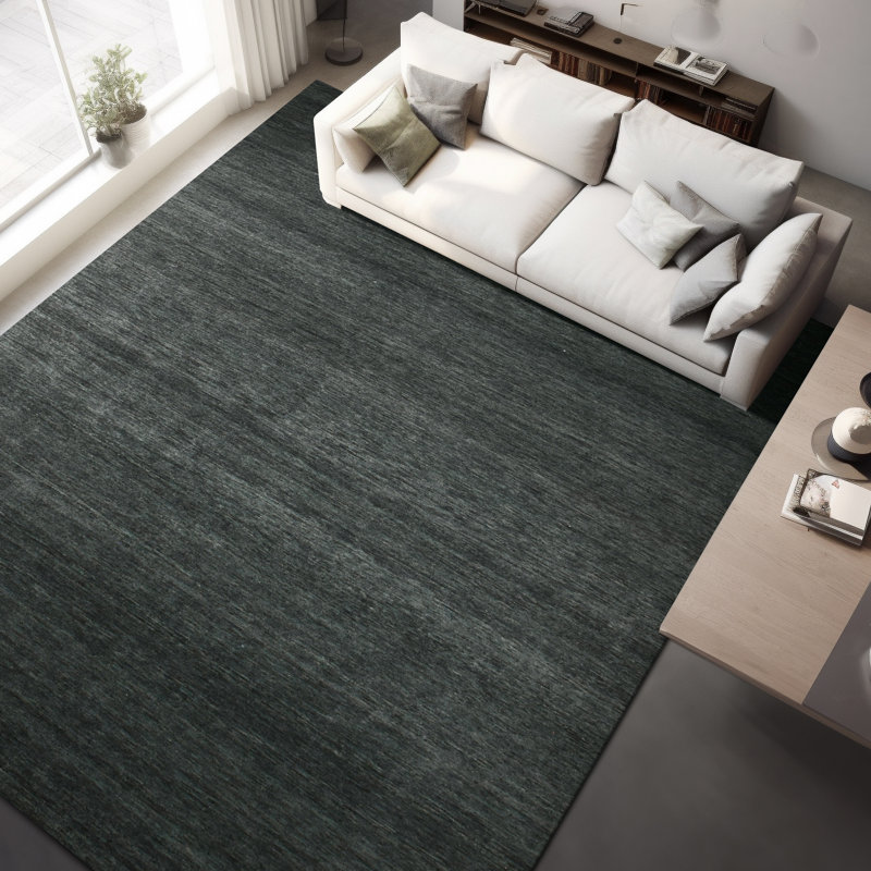 Hand Knotted Wool Area Rug in Charcoal And Grey, Rectangle 8' x 10'