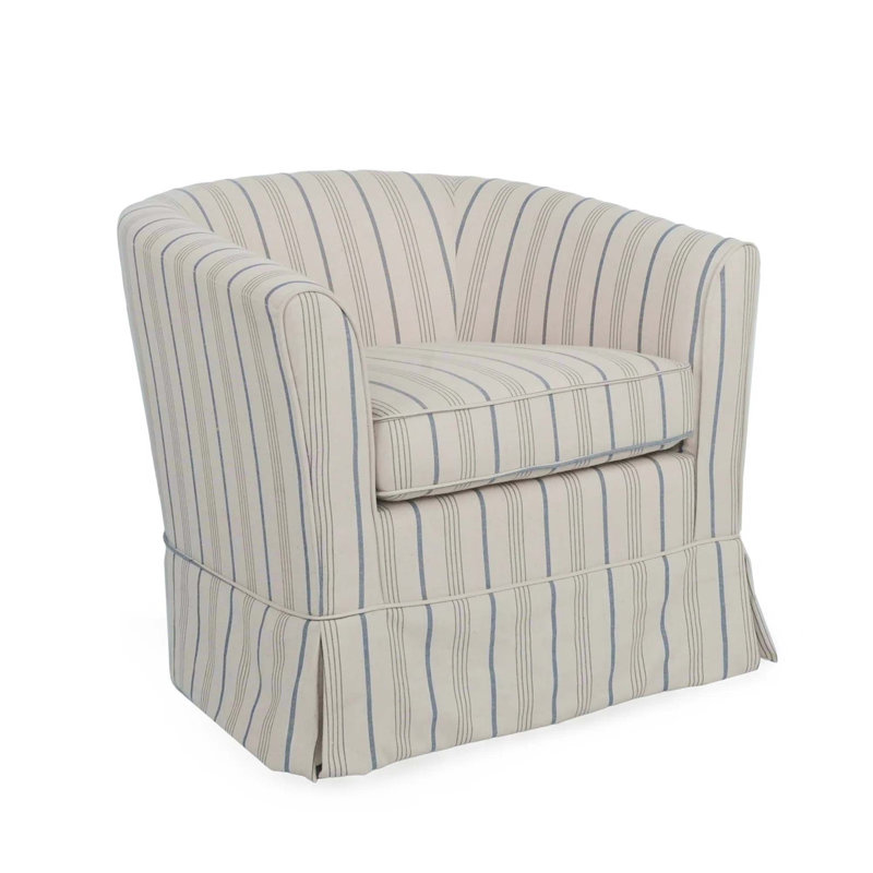 Aajaylah Upholstered Swivel Barrel Chair, White Fabric