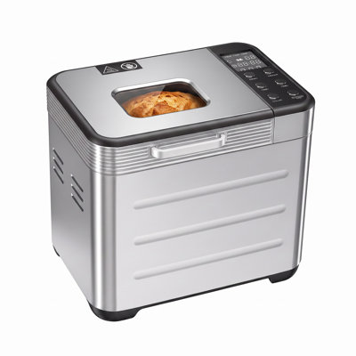 Stainless Steel Automatic Bread Maker Machine, Compact Countertop Breadmaker with Non-Stick Bread Pan, Three Loaf Sizes Up to Two LBS for Home Kitchen