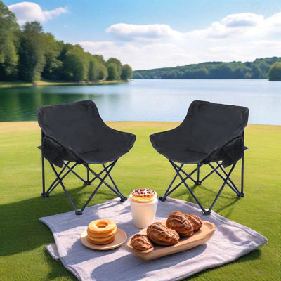 2Pcs Outdoor Camping Chairs Folding/Portability Feature, For Modern Lounges Carry Bag,In Black