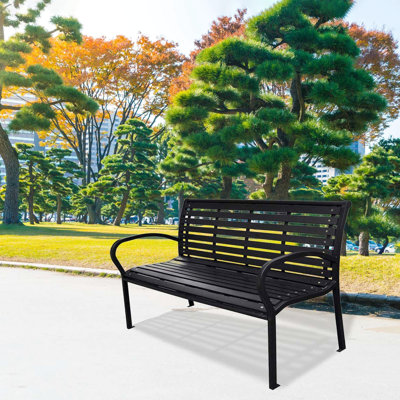 Banc de patio noir 45,7 po - Acier et siège de détente confortable pour l'extérieur