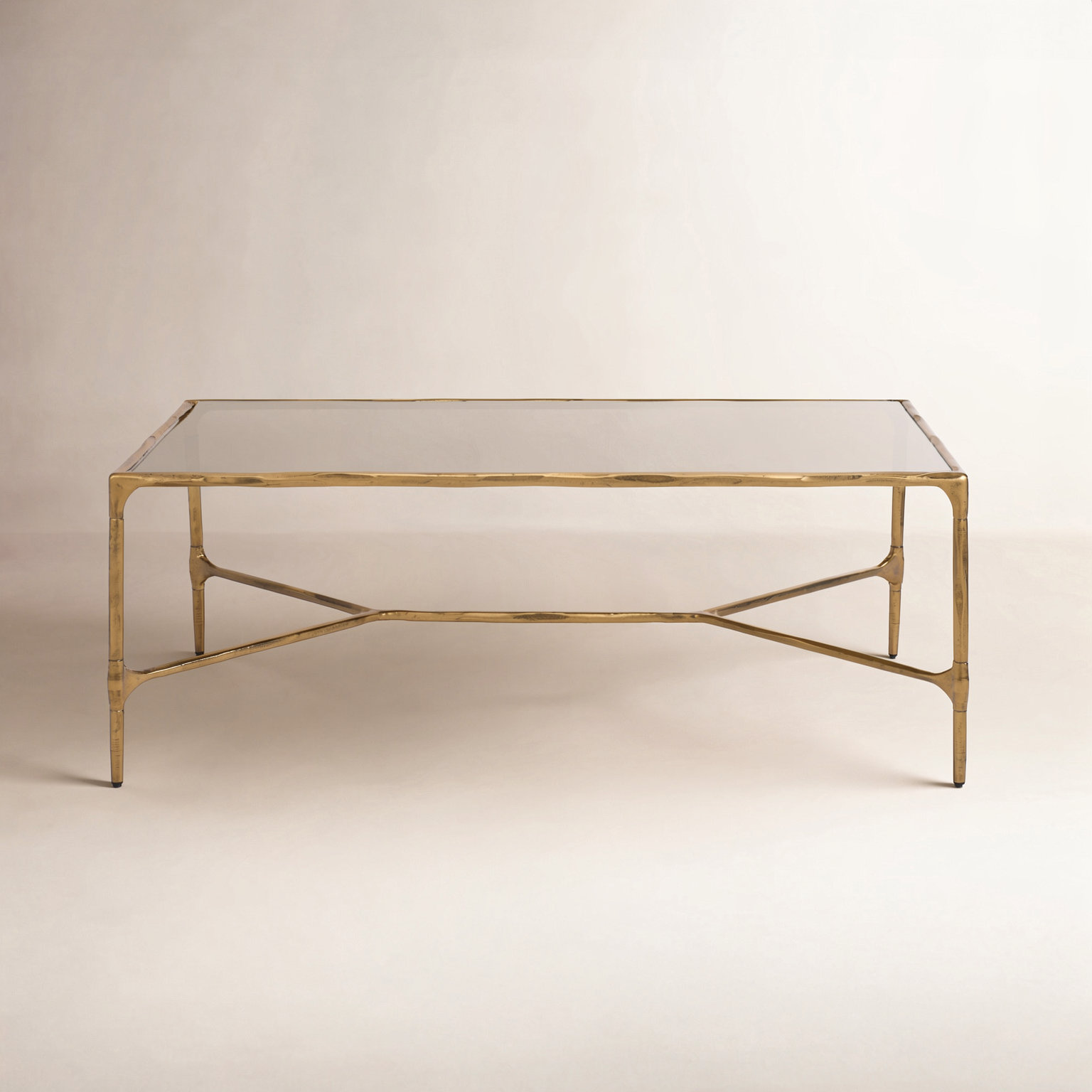 Terenna 40" Glass Coffee Table, Brass