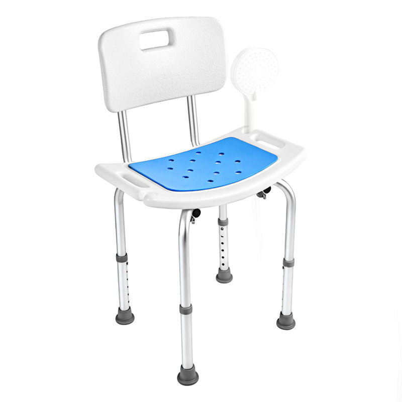 Banc de douche avec dossier et chaise de douche à hauteur réglable pour personnes âgées et handicapées