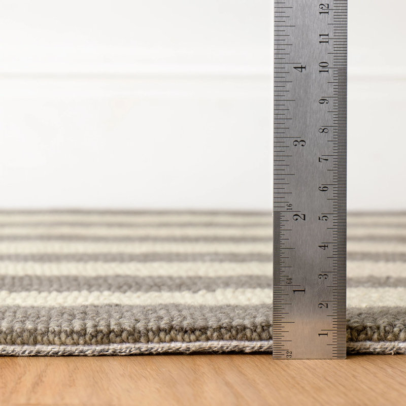 Silas Stripe Grey Hand Micro Hooked Wool Rug, Rectangle 9'6" x 13'6"