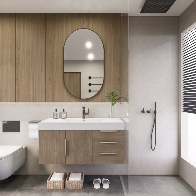 Marck 41.9'' Single Bathroom Vanity with Acrylic Top, Light Oak