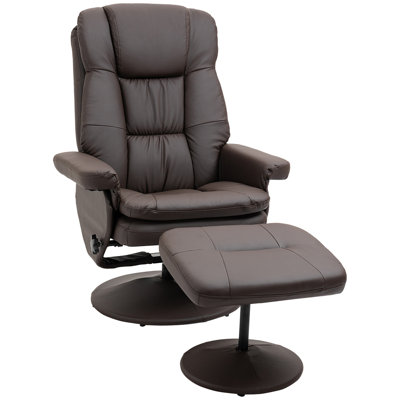Recliner And Ottoman With Wrapped Base, Swivel PU Leather Reclining Chair With Footrest For Living Room, Bedroom And Home Office